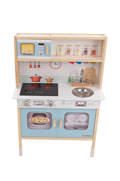 Rozitoys Ledli Ahşap Oyuncak Montessori Çocuk Mutfağı - Hediye Halı DBG102