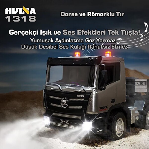 Huina 1318 1/24 RC Dorse ve Römorklu Tır Kamyon RC Model Gerçekçi Sesli ve Işıklı Uzaktan Kumandalı İş Makinesi