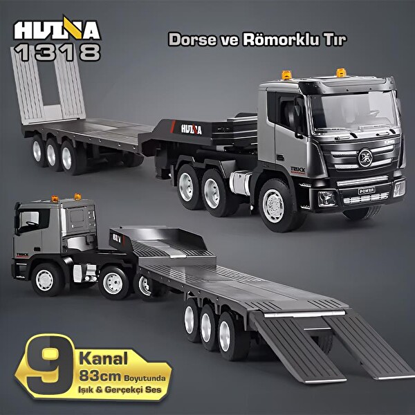 Huina 1318 1/24 RC Dorse ve Römorklu Tır Kamyon RC Model Gerçekçi Sesli ve Işıklı Uzaktan Kumandalı İş Makinesi