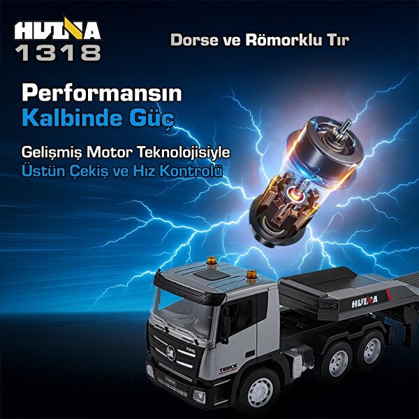 Huina 1318 1/24 RC Dorse ve Römorklu Tır Kamyon RC Model Gerçekçi Sesli ve Işıklı Uzaktan Kumandalı İş Makinesi