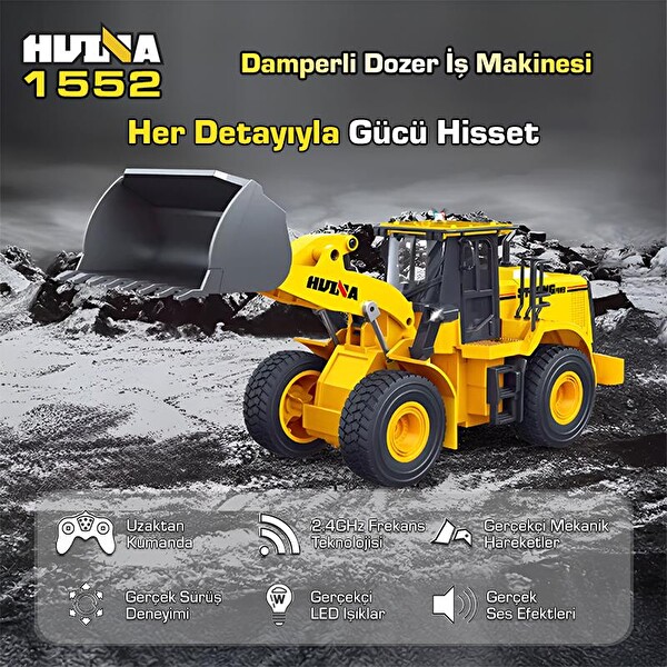 Huina 1552 1/16 11CH RC Wheel Loader Damper Dozer Kamyon Kazıcı RC Model Uzaktan Kumandalı İş Makinesi