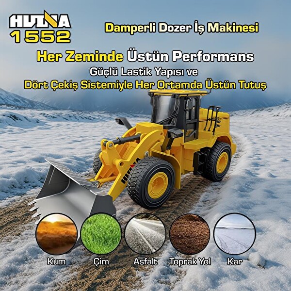 Huina 1552 1/16 11CH RC Wheel Loader Damper Dozer Kamyon Kazıcı RC Model Uzaktan Kumandalı İş Makinesi