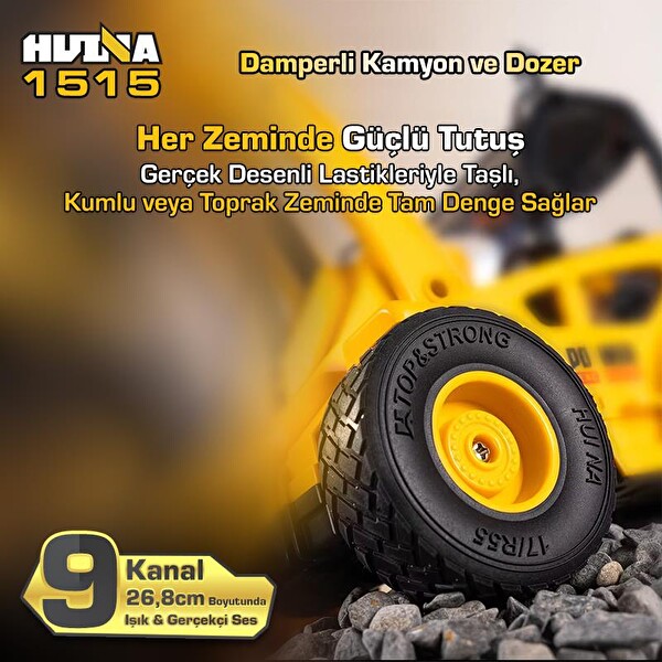 Huina 1515 1/24 9CH RC Damperli Kamyon Wheel Loader Dozer Kazıcı Set İnşaat RC Model Uzaktan Kumandalı İş Makinesi