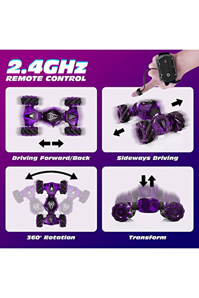 Vardem Bilekten Kontrol Şarjlı Akrobat Işıklı Araba Mor VRD10631