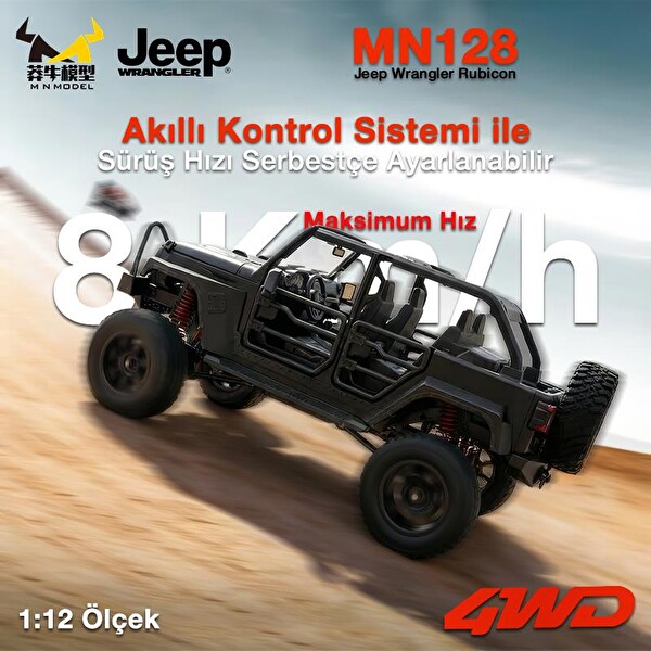 MN Model MN128 1/12 Jeep Wrangler Rubicon 4WD RC Model Crawler Offroad Truck Uzaktan Kumandalı Araba-Siyah