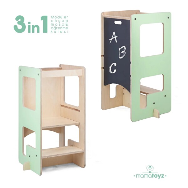 Mamatoyz Flip Mint 3'ü 1 Arada Öğrenme Kulesi - Aktivite Masası - Yazı Tahtası
