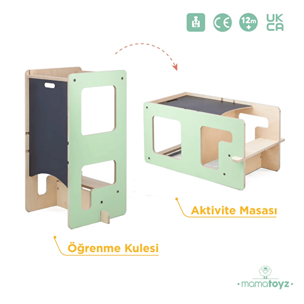 Mamatoyz Flip Mint 3'ü 1 Arada Öğrenme Kulesi - Aktivite Masası - Yazı Tahtası