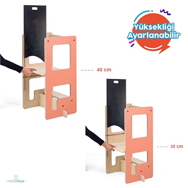 Mamatoyz Flip Terra Cotta 3'ü 1 Arada Öğrenme Kulesi - Aktivite Masası - Yazı Tahtası