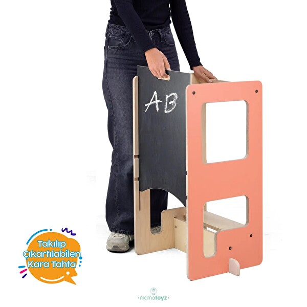 Mamatoyz Flip Terra Cotta 3'ü 1 Arada Öğrenme Kulesi - Aktivite Masası - Yazı Tahtası