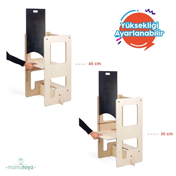 Mamatoyz Flip Natural 3'ü 1 Arada Öğrenme Kulesi - Aktivite Masası - Yazı Tahtası