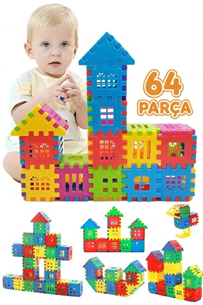 Rovexa 64 Parça Yapı Oyuncak Puzzle Blok 3D Tasarım Yeteneğini Geliştiren Eğlenceli Bilişsel Yapı Taşları