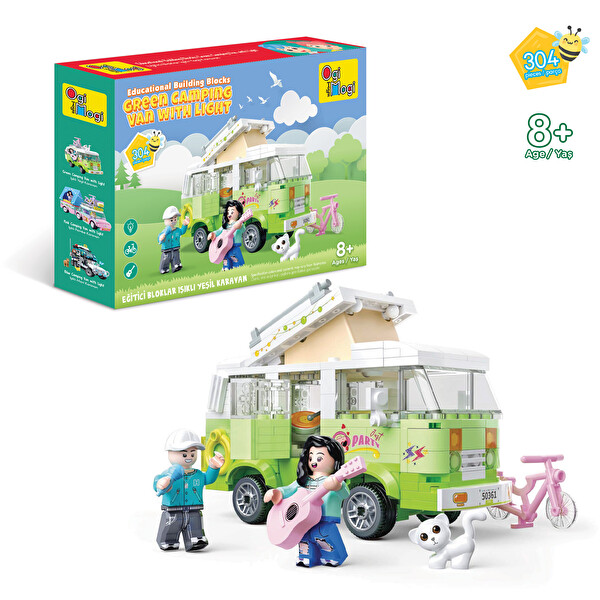 Ogi Mogi Toys Işıklı Yeşil Karavan 304 Parça Yapı Seti Eğitici Blok Oyuncak
