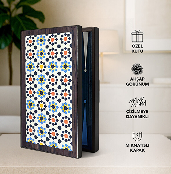 Biggdesign Yıldız Tavla Çizilmez Zeminli Mıknatıslı MDF Kasa 2 Kat Vernikli