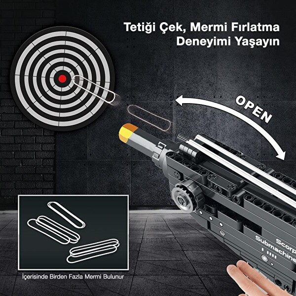 Reobrix 77029 Hafif Makineli Tüfek Yaratıcı Yapı Blok Seti Building Blocks Scorpion Submachine Gun - 566 Parça