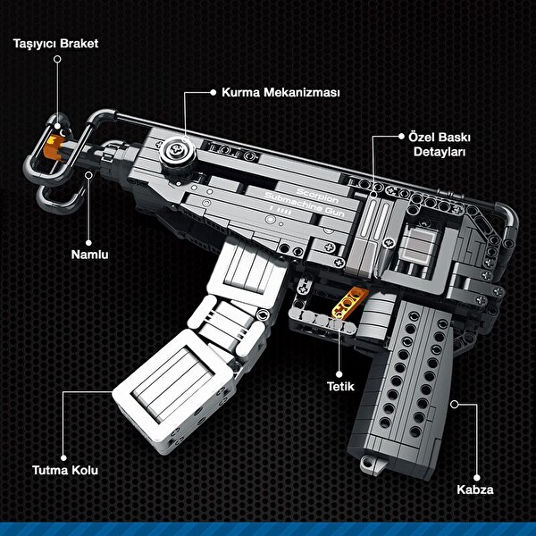 Reobrix 77029 Hafif Makineli Tüfek Yaratıcı Yapı Blok Seti Building Blocks Scorpion Submachine Gun - 566 Parça