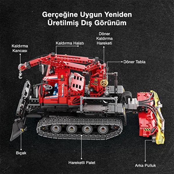Reobrix Technic 22019 Kar Küreme Aracı Snow Groomer Kumanda&Motorlu Yaratıcı Yapı Blok Seti Building Blocks - 1047 Parça