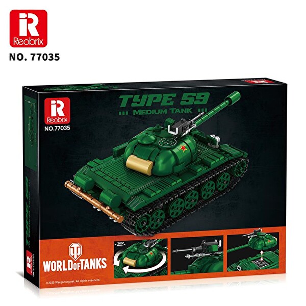 Reobrix 77035 World Of Tanks Çin Orta Tankı Type 59 Yaratıcı Yapı Blok Seti Building Blocks Chinese Medium Tank - 748 Parça