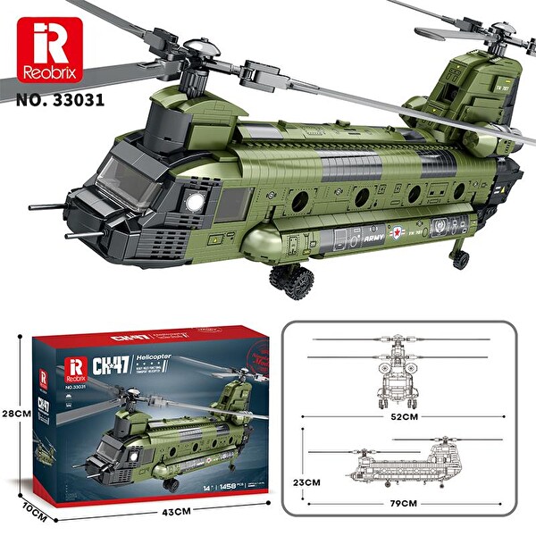 Reobrix 33031 Amerikan Helikopter CH-47 CH-47 Transport Helicopter Chinook Yaratıcı Yapı Blok Seti Building Blocks - 1451 Parça