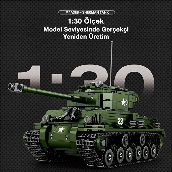 Reobrix 77030 World Of Tanks M4 Sherman Tank M4A3E8 Yaratıcı Yapı Blok Seti Building Blocks - 836 Parça