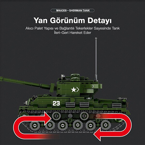 Reobrix 77030 World Of Tanks M4 Sherman Tank M4A3E8 Yaratıcı Yapı Blok Seti Building Blocks - 836 Parça