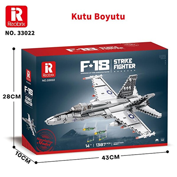 Reobrix 33022 American McDonnell Dougles F18 Hornet Strike Fighter Jet Uçak Yaratıcı Yapı Blok Seti Building Blocks - 1387 Parça
