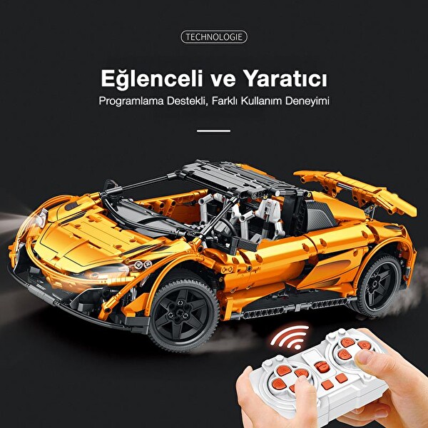 Reobrix Technic 11003-D 1/10 McLaren 675LT Spider Araba Kumanda&Motorlu Yaratıcı Yapı Blok Seti Building Blocks - 1886 Parça