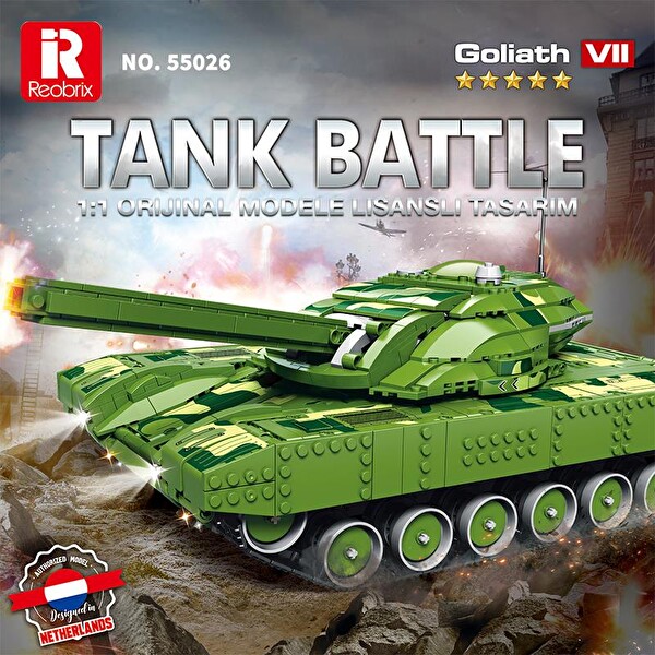 Reobrix 55026 Tank Battle Goliath VII Kumanda&Motor Yaratıcı Yapı Blok Seti Building Blocks -1516 Parça