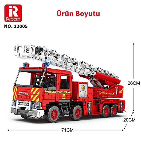 Reobrix 22005 İtfaiye Kamyonu Kumanda&Motorlu Yaratıcı Yapı Blok Seti Building Blocks Mechanical Fire Engine -3266 Parça