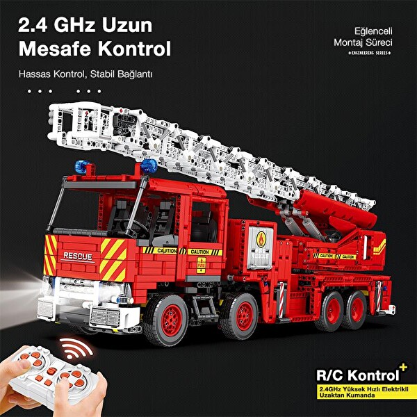 Reobrix 22005 İtfaiye Kamyonu Kumanda&Motorlu Yaratıcı Yapı Blok Seti Building Blocks Mechanical Fire Engine -3266 Parça