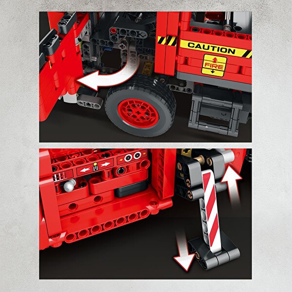 Reobrix 22005 İtfaiye Kamyonu Kumanda&Motorlu Yaratıcı Yapı Blok Seti Building Blocks Mechanical Fire Engine -3266 Parça