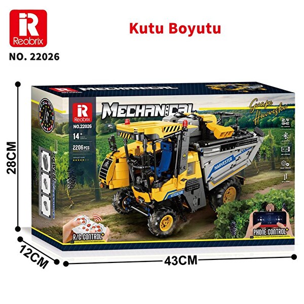 Reobrix Technic 22026 Üzüm Hasat Makinesi Grape Harvester Yaratıcı Yapı Blok Seti Building Blocks- 2206 Parça