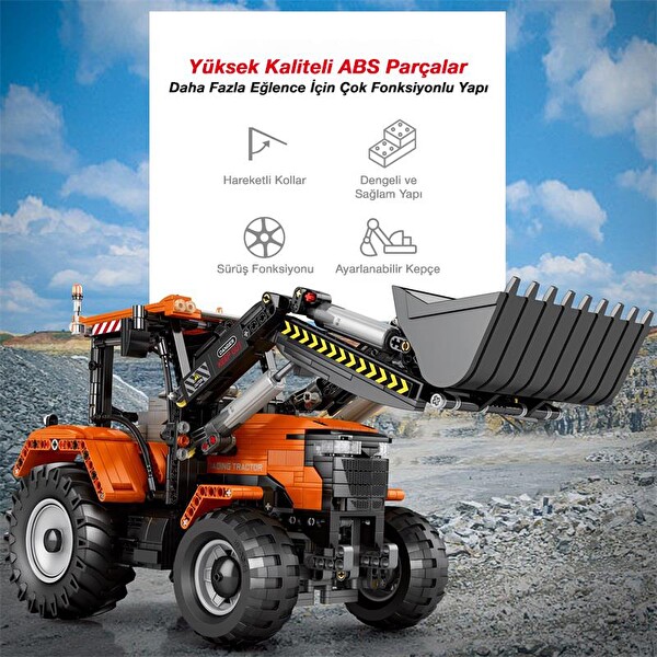 Reobrix Technic 22024 Kepçeli Traktör Loading Tractor Kumanda&Motorlu Yaratıcı Yapı Blok Seti Building Blocks- 1496 Parça