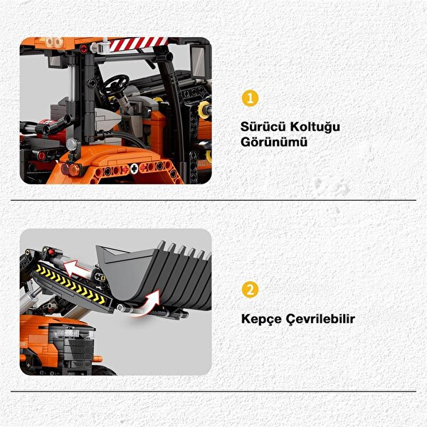 Reobrix Technic 22024 Kepçeli Traktör Loading Tractor Kumanda&Motorlu Yaratıcı Yapı Blok Seti Building Blocks- 1496 Parça