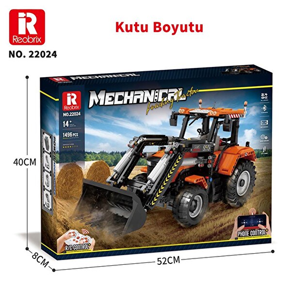 Reobrix Technic 22024 Kepçeli Traktör Loading Tractor Kumanda&Motorlu Yaratıcı Yapı Blok Seti Building Blocks- 1496 Parça