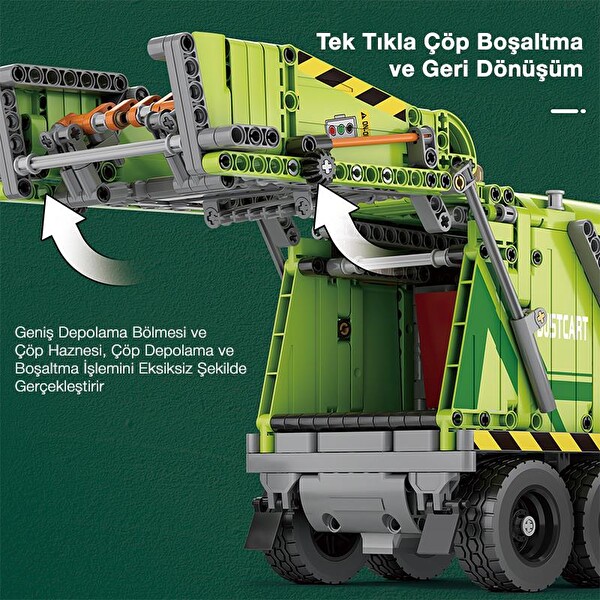 Reobrix Technic 22022 Çöp Toplama Kamyonu Garbage Truck Kumanda&Motorlu Yaratıcı Yapı Blok Seti Building Blocks - 1468 Parça