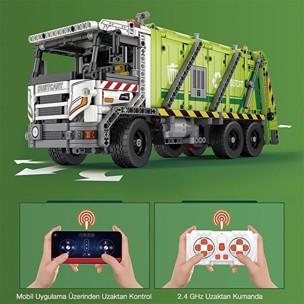 Reobrix Technic 22022 Çöp Toplama Kamyonu Garbage Truck Kumanda&Motorlu Yaratıcı Yapı Blok Seti Building Blocks - 1468 Parça