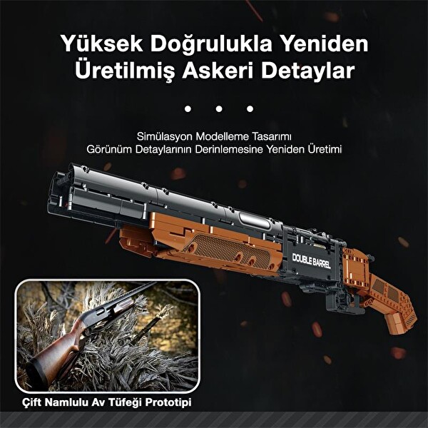 Reobrix 77028 Çift Namlu Av Tüfeği Yaratıcı Yapı Blok Seti Building Blocks Double-barreled Shotgun - 1006 Parça