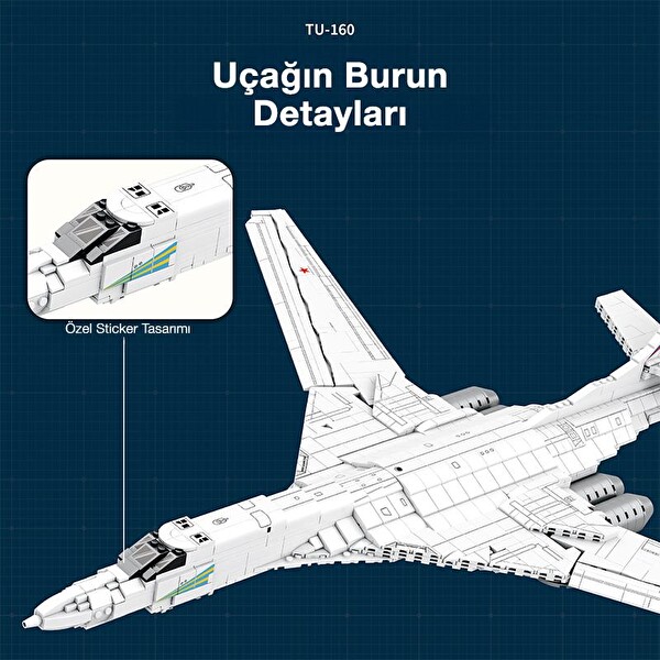 Reobrix 33036 Sovyet TU-160 Strateji Bombardıman Jet Uçağı Yaratıcı Yapı Blok Seti TU-160 Strategic Bomber Aircraft - 1598 Parça