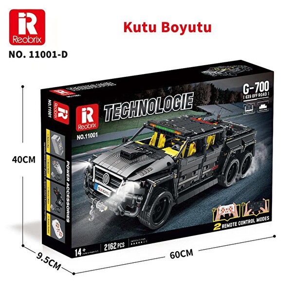Reobrix Technic 11001-D Mercedes Benz G700 Brabus Araba 6x6 Motor&Kumanda Yaratıcı Yapı Blok Seti Building Block 2162 Parça