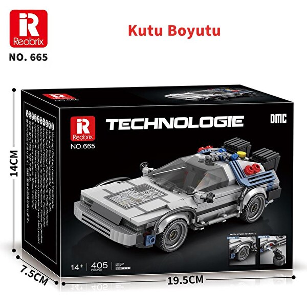 Reobrix Technic 665 Geleceğe Dönüş DeLorean DMC Back To the Future Yaratıcı Yapı Blok Seti Building Blocks - 405 Parça