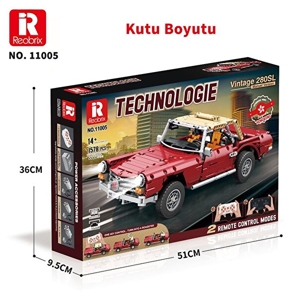 Reobrix Technic 11005 Mercedes Benz 280SL Araba Yaratıcı Yapı Blok Seti Building Blocks - 1578 Parça