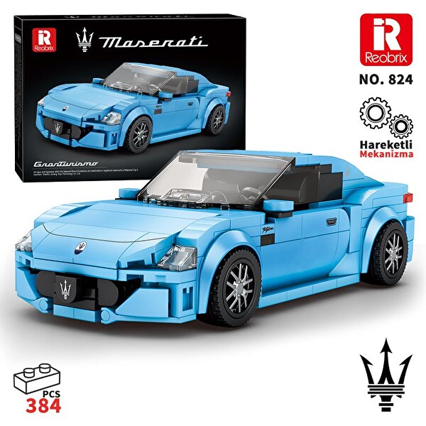 Reobrix Technic 824 1/24 GranTurismo Maserati Mavi Spor Araba Yaratıcı Yapı Blok Seti Building Blocks - 384 Parça