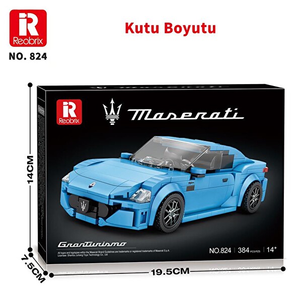 Reobrix Technic 824 1/24 GranTurismo Maserati Mavi Spor Araba Yaratıcı Yapı Blok Seti Building Blocks - 384 Parça