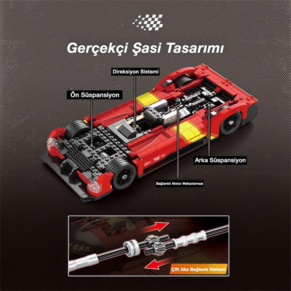 Reobrix Technic 11041 1/12 Ferrari 499P Araba Yaratıcı Yapı Blok Seti Building Blocks - 1370 Parça