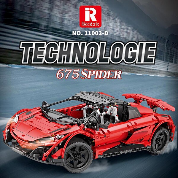 Reobrix Technic 11002-D 1/10 McLaren 675LT Spider Araba Kumanda&Motorlu Yaratıcı Yapı Blok Seti Building Blocks - 1886 Parça
