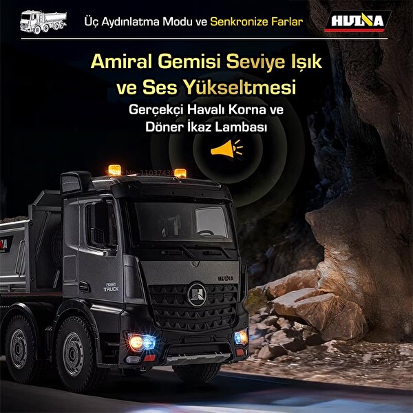 Huina 1536 Pro 1/14 8x4 13CH RC Uzaktan Kumandalı İş Makinesi Metal Damperli Kamyon