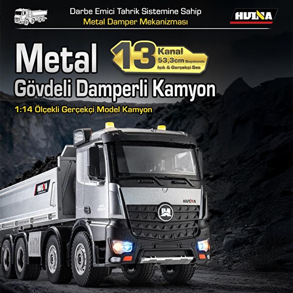 Huina 1536 Pro 1/14 8x4 13CH RC Uzaktan Kumandalı İş Makinesi Metal Damperli Kamyon