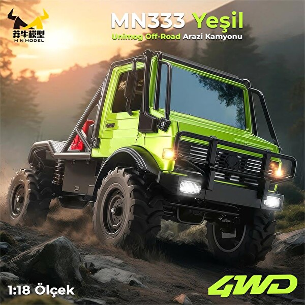MN Model MN333 1/18 Mercedes Unimog U4000 4WD RC Crawler Offroad Uzaktan Kumandalı Yeşil Arazi Aracı
