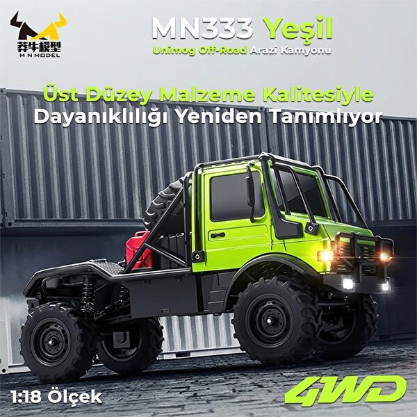 MN Model MN333 1/18 Mercedes Unimog U4000 4WD RC Crawler Offroad Uzaktan Kumandalı Yeşil Arazi Aracı