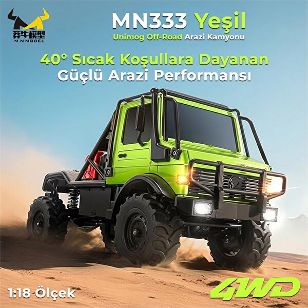 MN Model MN333 1/18 Mercedes Unimog U4000 4WD RC Crawler Offroad Uzaktan Kumandalı Yeşil Arazi Aracı
